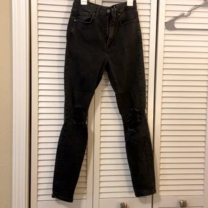 Skinny black high waisted fashion ripped jeans